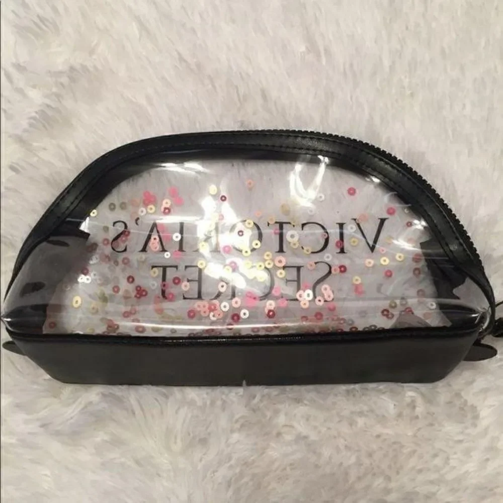 Victoria’s Secret Clear Confetti Zippered Cosmetics Travel Bag New